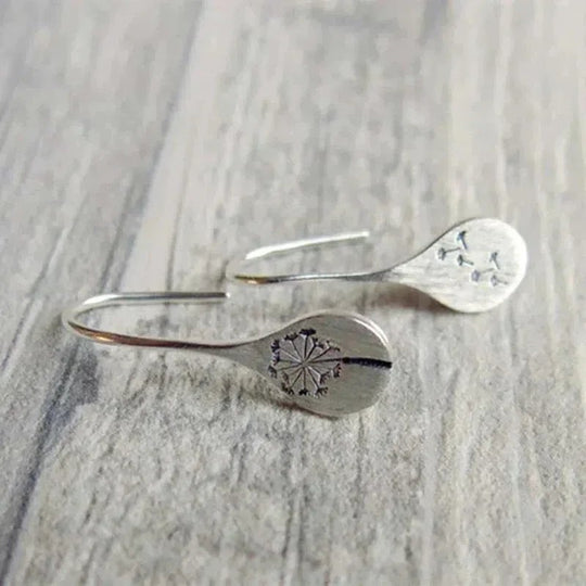 Sterling Silver Engraved Dandelion Drop Earrings
