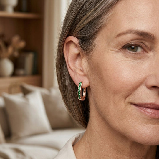 Channel-Set Emerald Gold Hoop Earrings