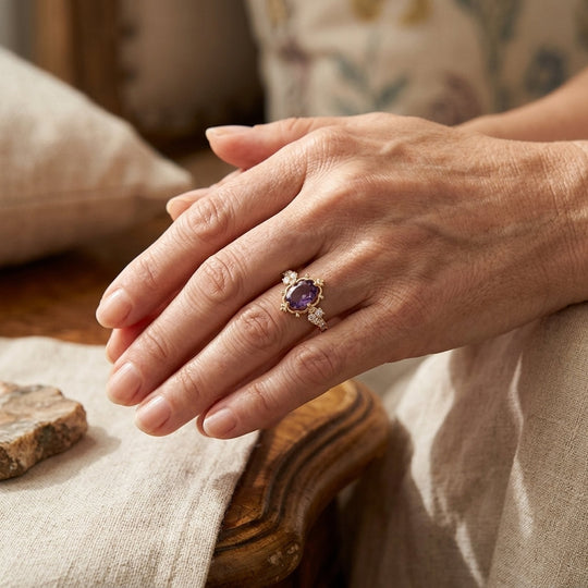 Faceted Amethyst Prong-Set Gold Ring