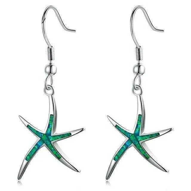 Opal Inlay Sterling Silver Starfish Earrings