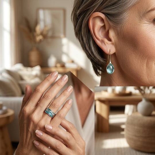 Gold-Plated Wave Ring &amp; Teardrop Earrings Set