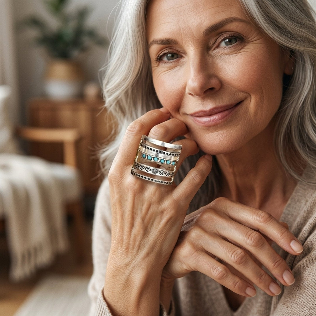Stacked Turquoise Stone Boho Ring