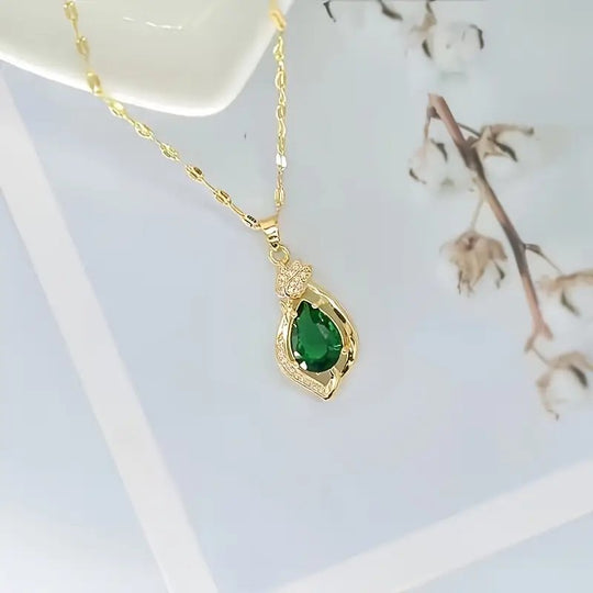 18K Gold Plated Emerald Teardrop Pendant