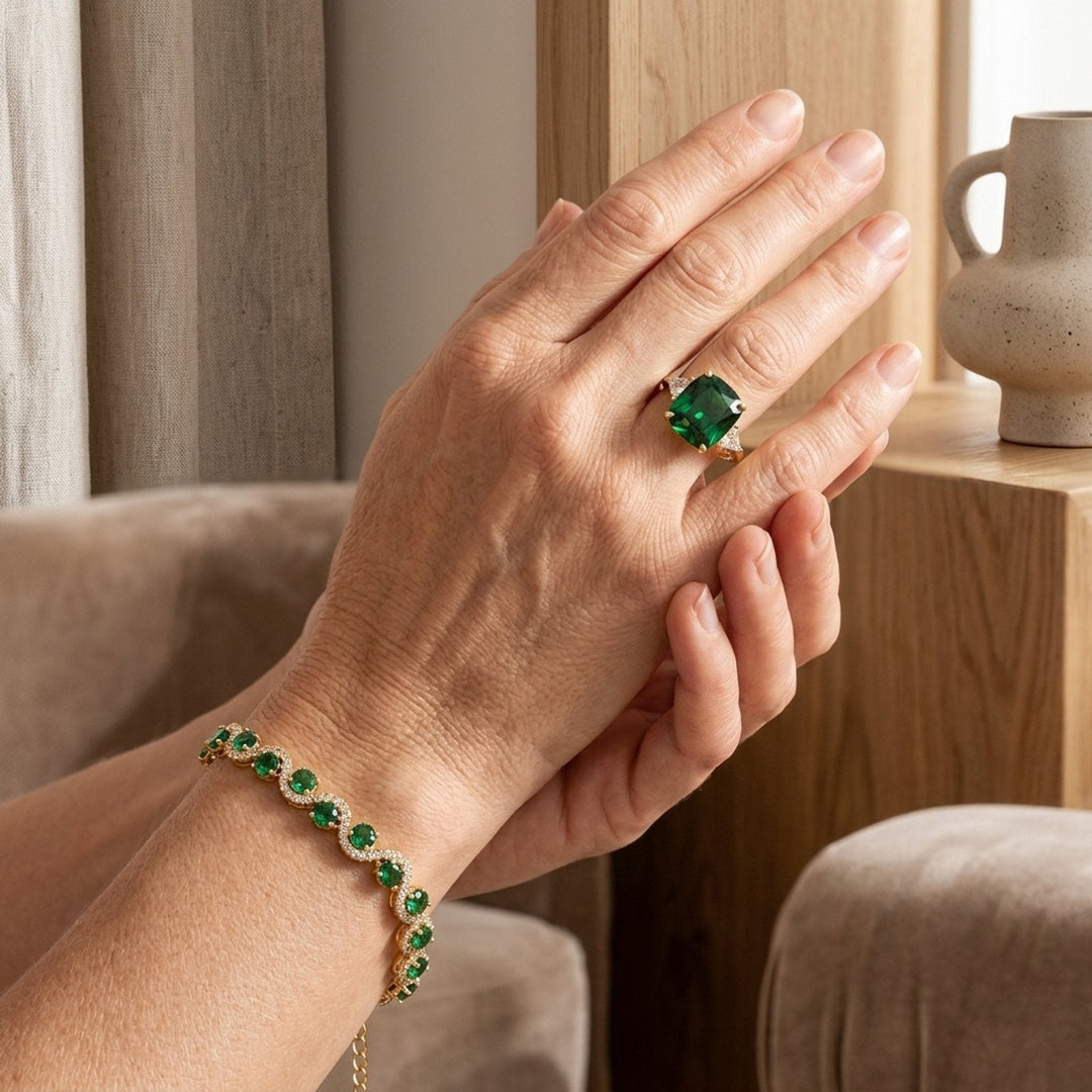 Gold-Plated Zirconia Ring Bracelet Set