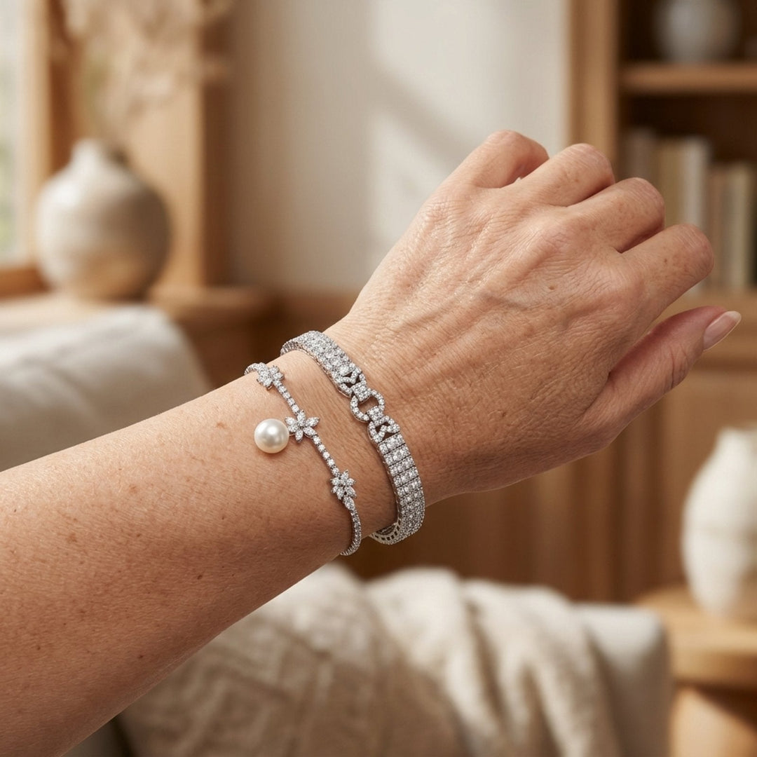 Sterling Silver Pearl &amp; Sapphire Set