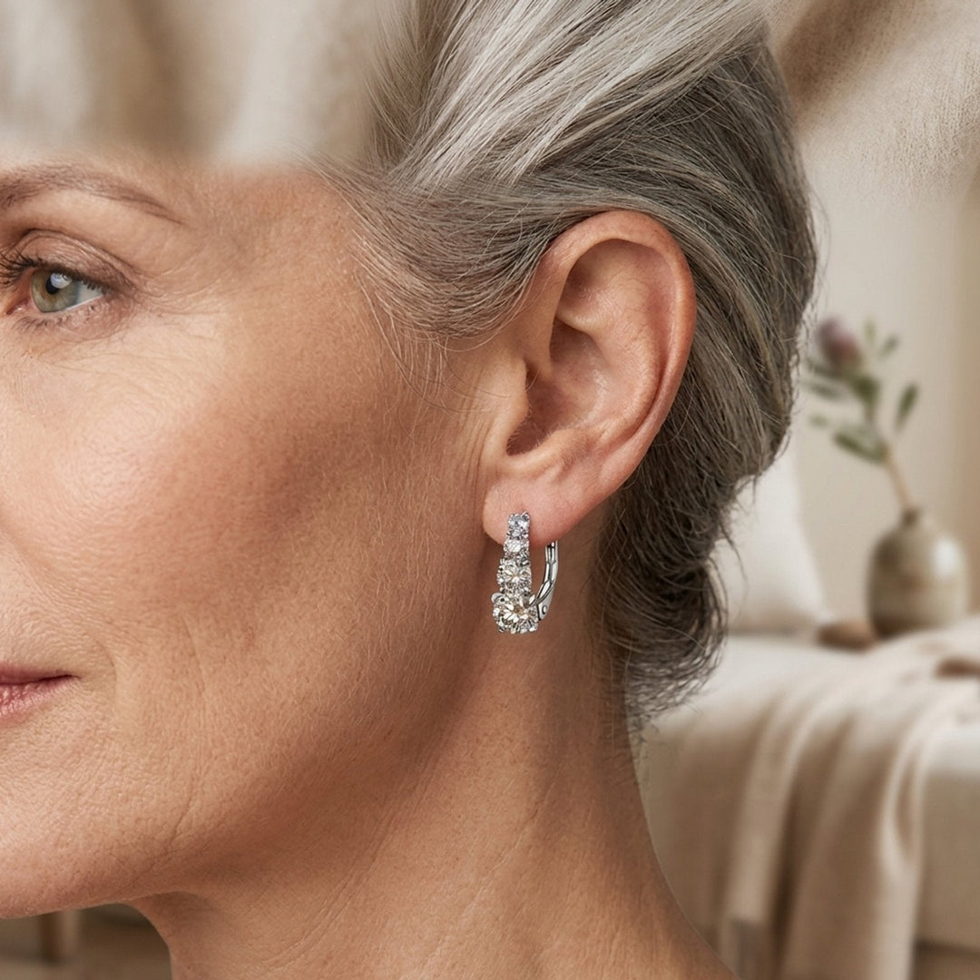 Lever-Back Four-Stone Sterling Silver Earrings