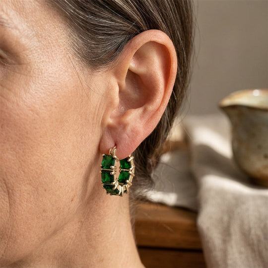 Chunky Hoop Gemstone Prong-Set Earrings