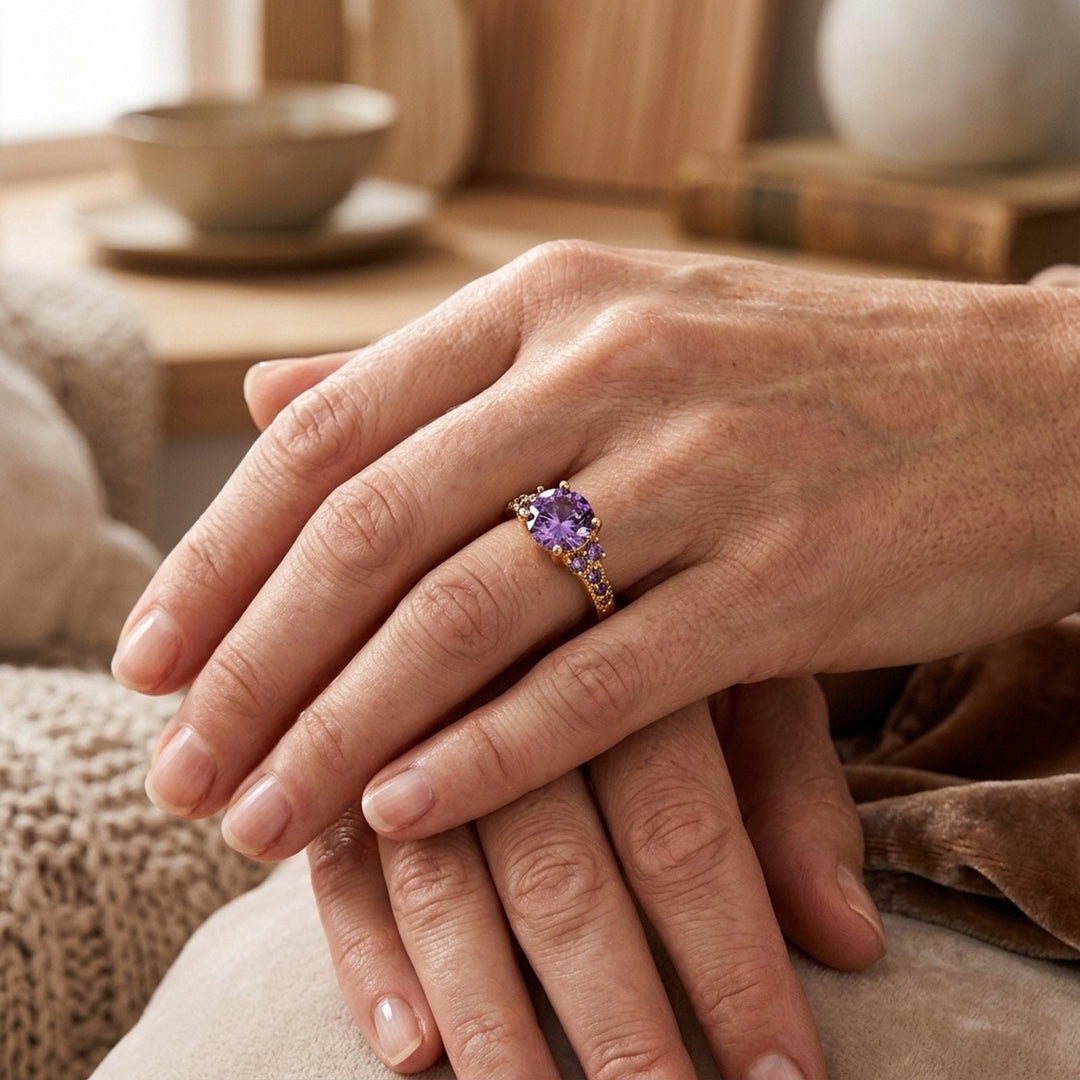 Gold Prong-Set Amethyst Cluster Ring