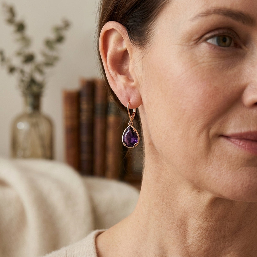 Gold Teardrop Amethyst Drop Earrings