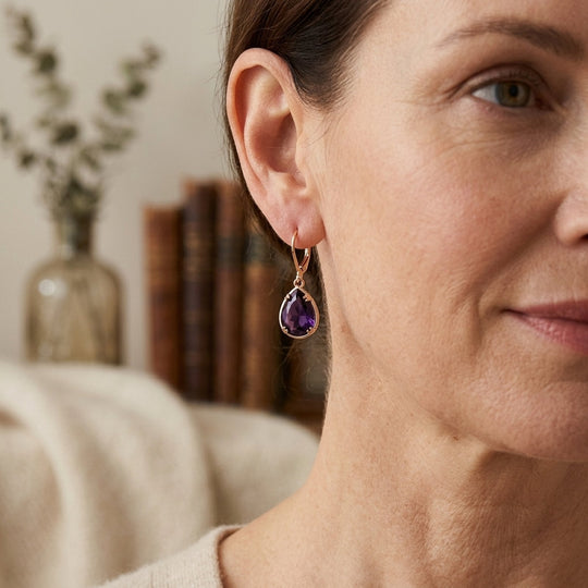 Gold Teardrop Amethyst Drop Earrings