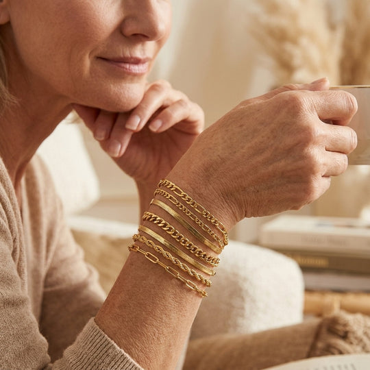 Mixed Chain Link Gold Bracelet Set