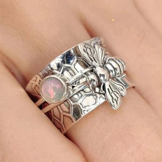 Sterling Silver Bee Opal Spinner Ring