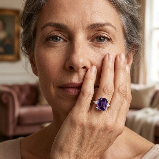 Sterling Silver Emerald-Cut Amethyst Ring