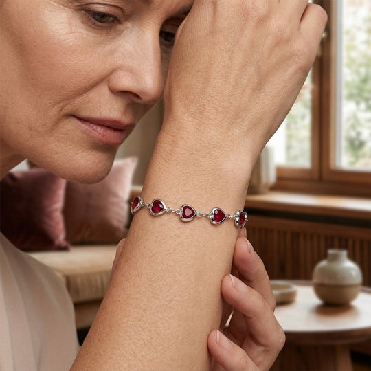 Sterling Silver Heart-Shaped Gemstone Chain Bracelet