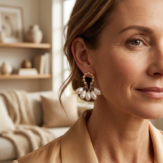 Gold-Tone Beaded Baroque Pearl Drop Earrings