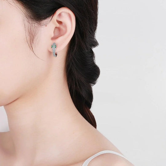 Sterling Silver Pavé Snake Hoop Earrings