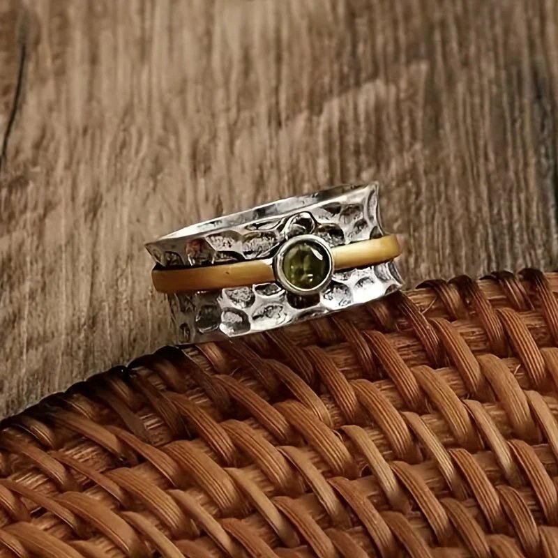Bezel-Set Peridot Two-Tone Sterling Silver Ring