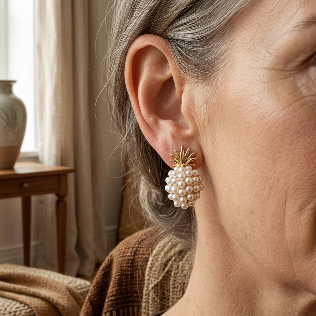 Pineapple Pearl Cluster Stud Earrings