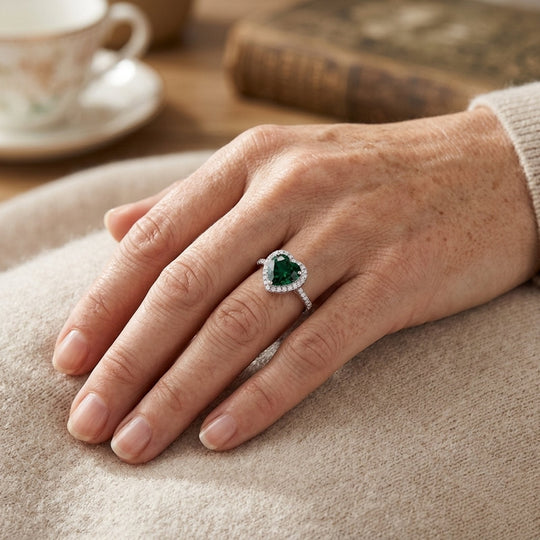 Sterling Silver Heart-Cut Halo Ring