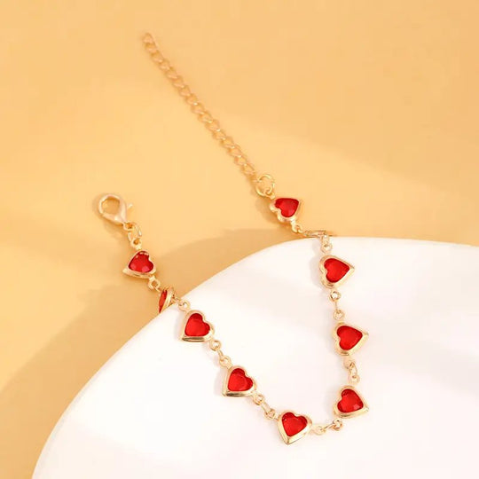 Gold-Plated Heart Charm Chain Bracelet
