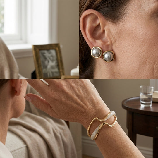 Gold-Plated Pearl Stud Earrings