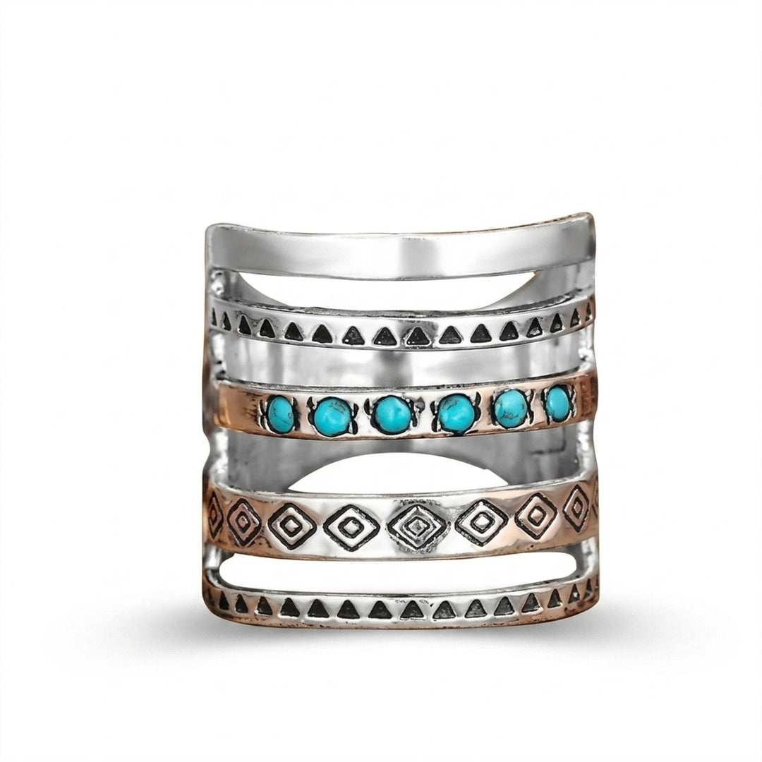 Turquoise Stacked Bands Statement Ring