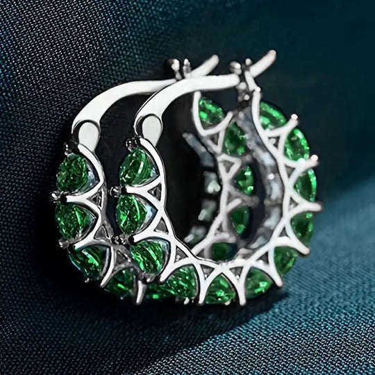 Lattice Emerald Hoop Earrings