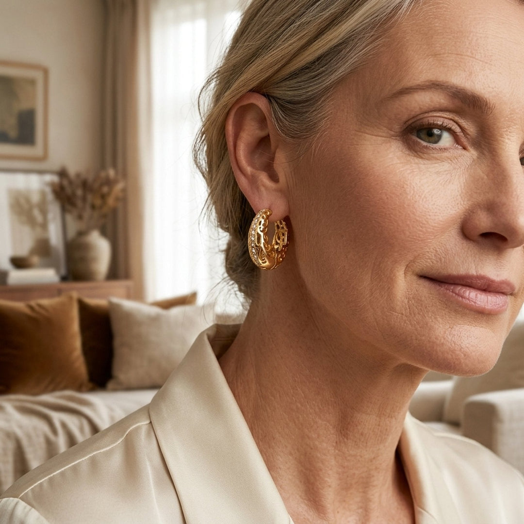 Embellished Gold-Plated Filigree Hoop Earrings