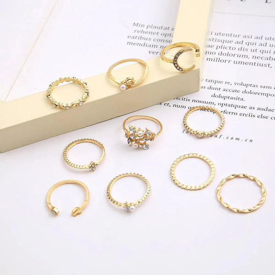 Gold-Plated Stackable Ring Set with Rhinestone Details