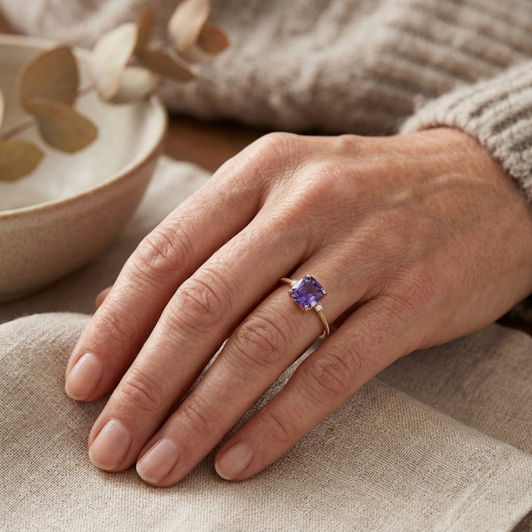 18K Gold Prong-Set Amethyst Ring