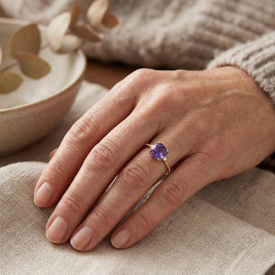 18K Gold Prong-Set Amethyst Ring