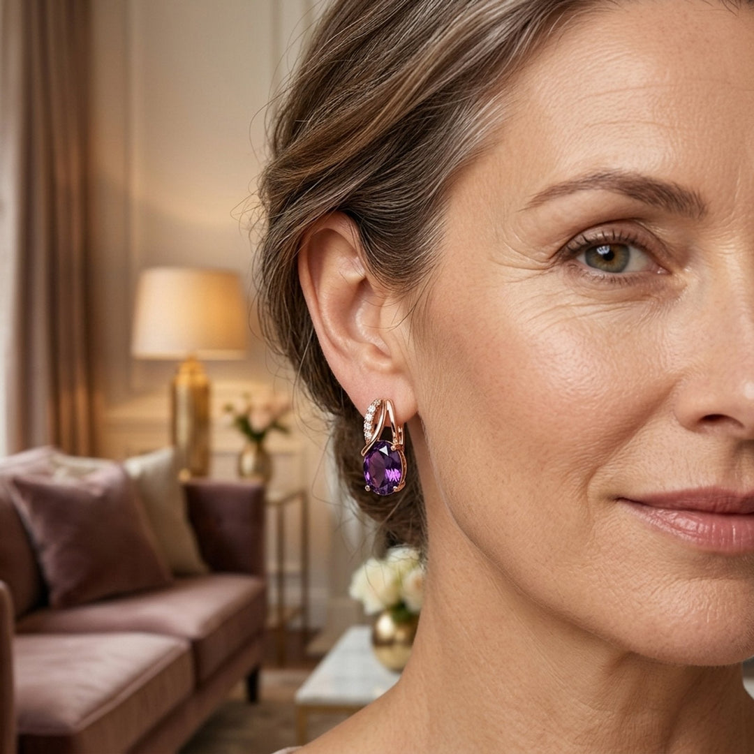 Gold Amethyst Hoop Earrings