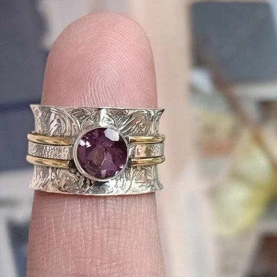 Textured Sterling Silver Purple Gemstone Spinner Ring