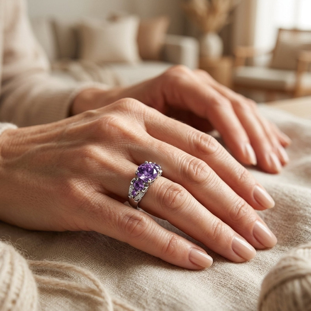 Prong-Set Amethyst Sterling Silver Ring
