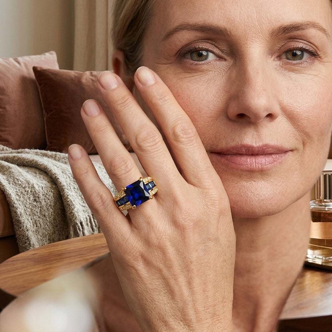 Square-Cut Sapphire Gold Statement Ring