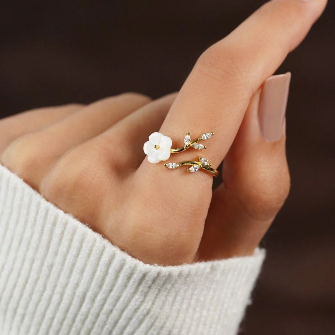 Gold-Plated Open Band Floral Ring