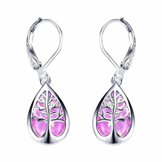 Teardrop Opal Tree-of-Life Sterling Silver Drop Earrings
