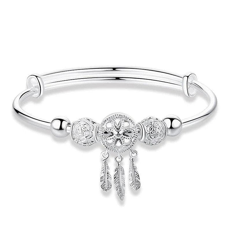 925 Sterling Silver Dreamcatcher Charm Adjustable Bracelet