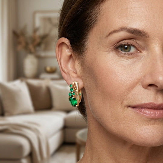 Gold-Plated Emerald Cluster Hoop Earrings