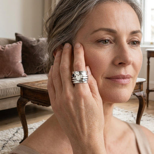 Silver Hammered Multi-Stone Spinner Ring