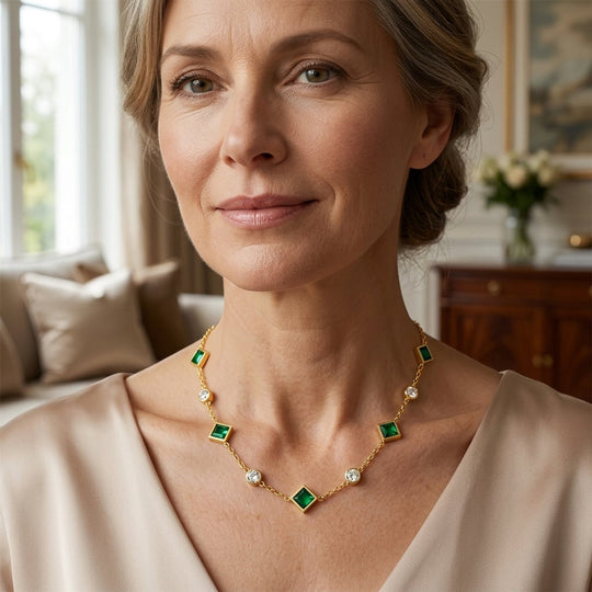 Gold-Plated Geometric Station Chain Necklace