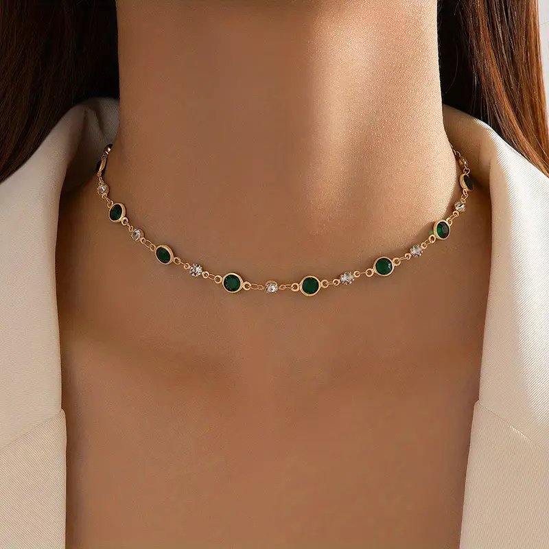 Gold-Plated Bezel-Set Station Necklace