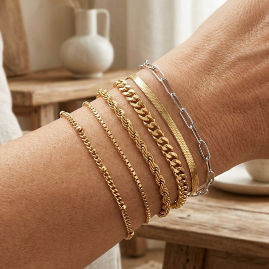 Layered Chain Link Stacking Bracelet Set