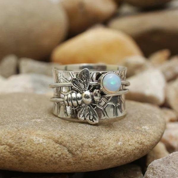 Sterling Silver Bee Opal Spinner Ring