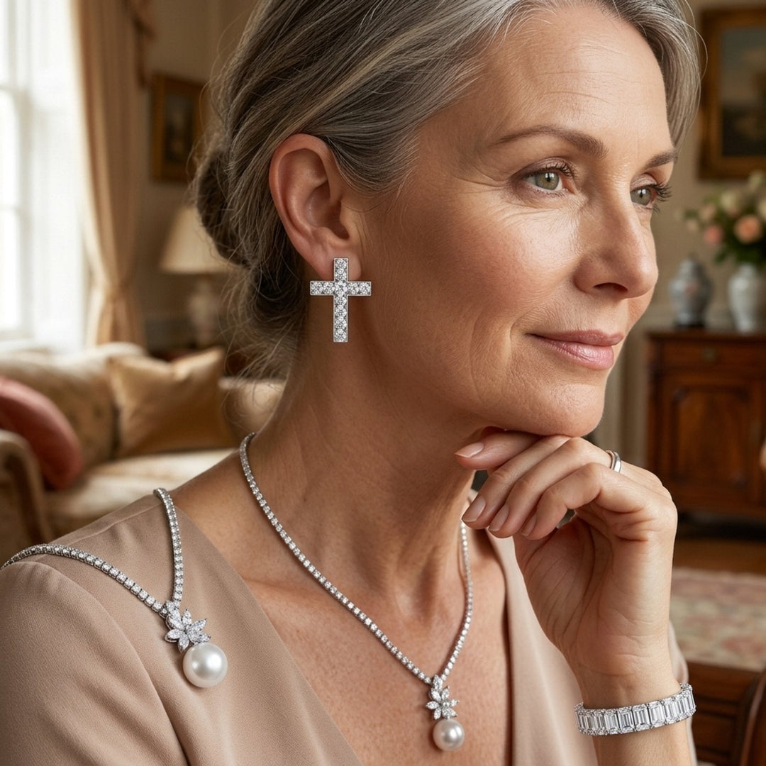 Sterling Silver Pearl &amp; Sapphire Set