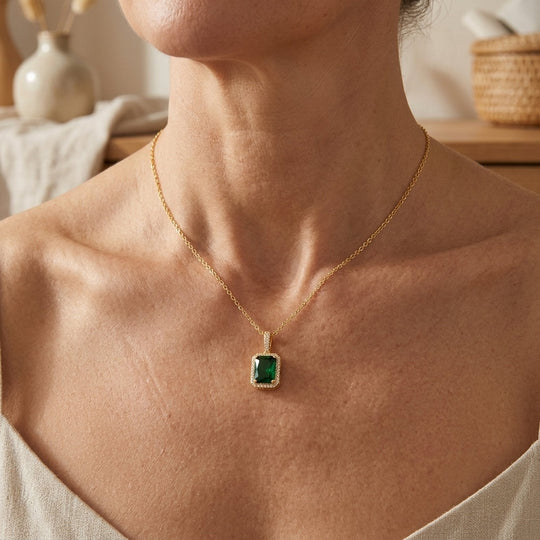 Rectangular Halo Diamond Pendant Necklace