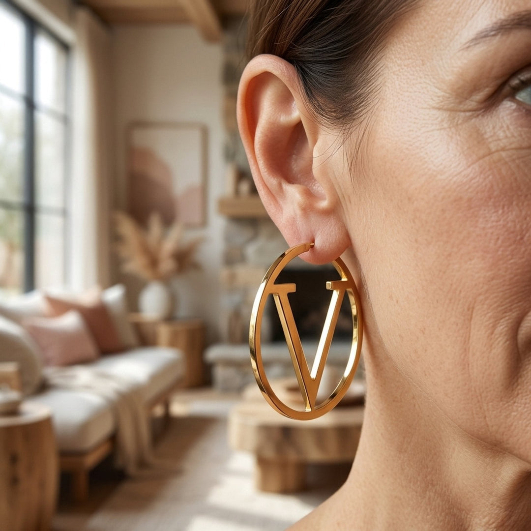 Polished Letter V Hoop Earrings