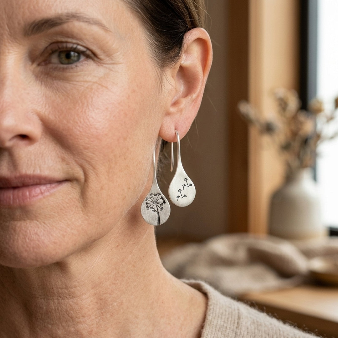 Sterling Silver Engraved Dandelion Drop Earrings