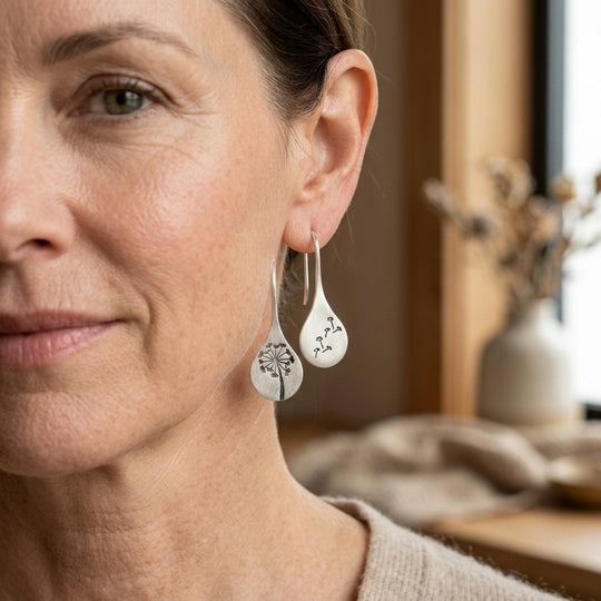 Sterling Silver Engraved Dandelion Drop Earrings