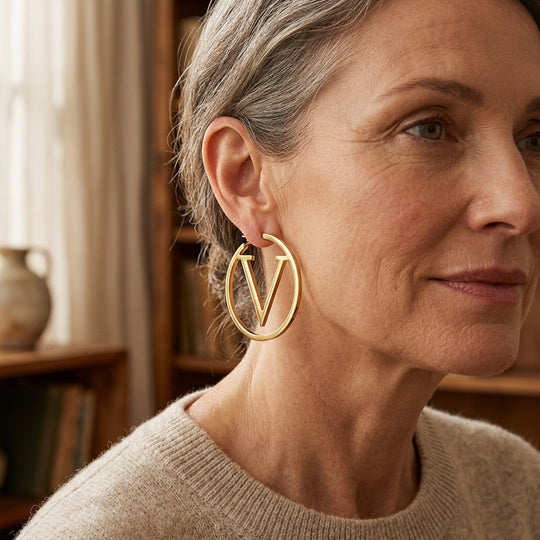 Polished Letter V Hoop Earrings